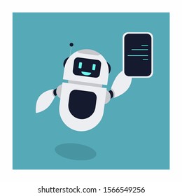 Flat Robot Holding Smartphone Illustration Mascot Vector