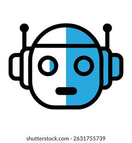 Ícone de Robô Plano - Símbolo de Chatbot AI com Sombra Longa em Círculo Azul