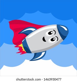 Flat rocket character superhero with cape