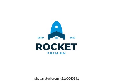 Flat rocket house logo design vector template illustration