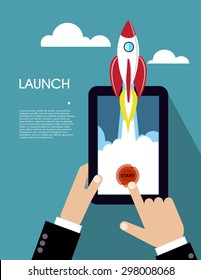 Flat rocket icon. concept of new business project  and launch a new innovation product on a market.