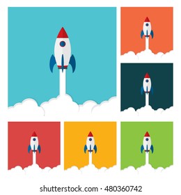 Flat rocket icon set. Startup Business. Flat design rocket illustration.