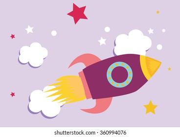 Flat rocket icon in the sky