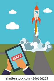 Flat rocket icon. Start up concept. Project development. Vector flat illustration.