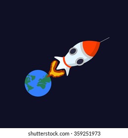 Flat rocket icon. Startup concept. Project development. Vector isometric illustration