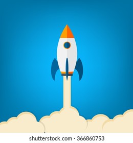 Flat rocket icon. Startup concept. Project development.
