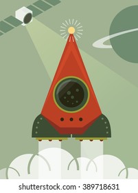 Flat rocket icon. Startup concept. Project development. 
