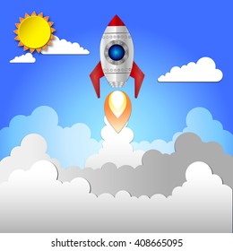 Flat rocket icon startup concept. Project development.