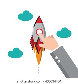 Flat rocket icon. Startup concept. Project development. touch to start