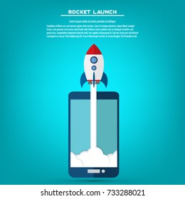 Flat rocket icon. Startup concept. Space travel to the moon.Space rocket launch.Project start up and development process.Innovation product,creative idea.Management.