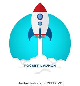 Flat rocket icon. Startup concept. Space travel to the moon.Space rocket launch.Project start up and development process.Innovation product,creative idea.Management.