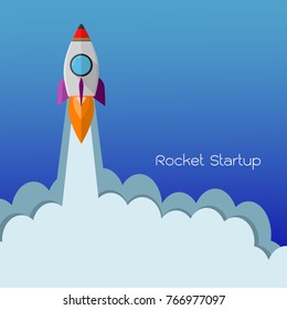 Flat rocket icon. Startup concept of business product on a market.