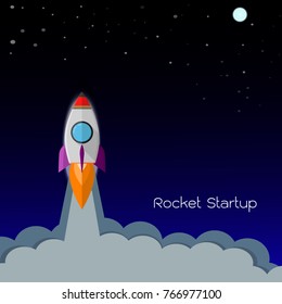 Flat rocket icon. Startup concept of business product on a market.