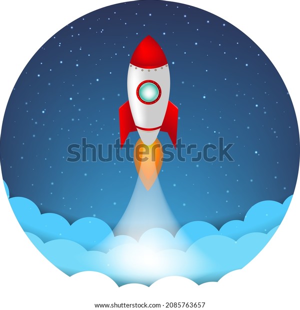 Flat Rocket Icon Startup Concept Isolated\
With Gradient Mesh, Vector\
Illustration