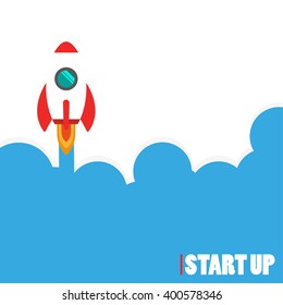 Flat rocket icon.  Startup in the sky