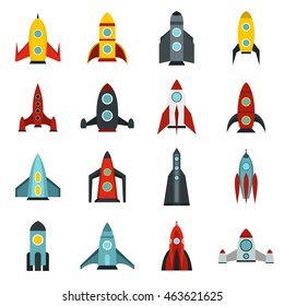 Flat rocket icons set vector illustration