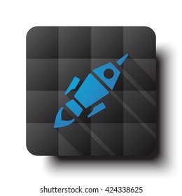 Flat Rocket Launch icon on black app button with drop shadow