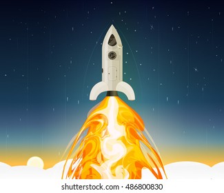 Flat rocket launch to space. Vector illustration for start-up and etc.
