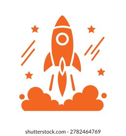 Flat rocket ship launching vector for startup business project kick-off