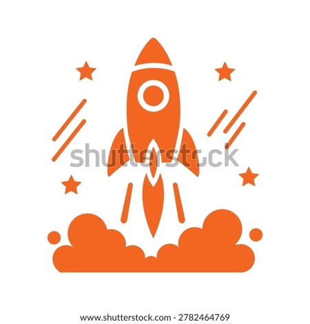 Flat rocket ship launching vector for startup business project kick-off