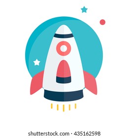 Flat rocket. Space and traveling. Project startup.
