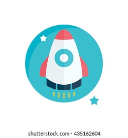 Flat rocket. Space and traveling. Project startup.