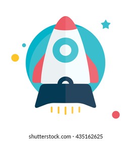 Flat rocket. Space and traveling. Project startup.