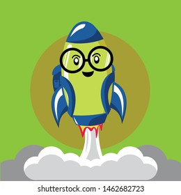 flat rocket student character with backpack