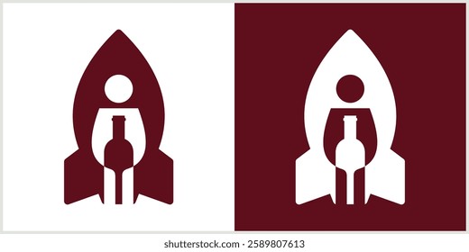 Flat Rocket Wine Logo Design line art abstract vector