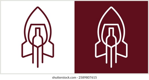 Flat Rocket Wine Logo Design line art abstract vector