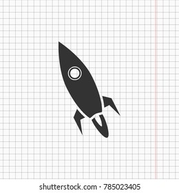 Flat rocketship icon on a copybook illustration