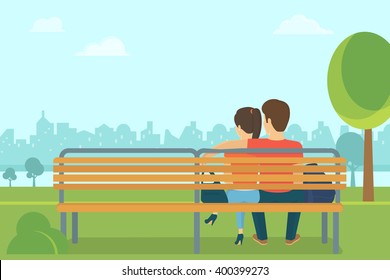  Flat romantic illustration of young people leisure time