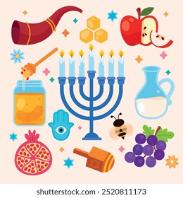 Flat Rosh Hashanah Graphic Elements