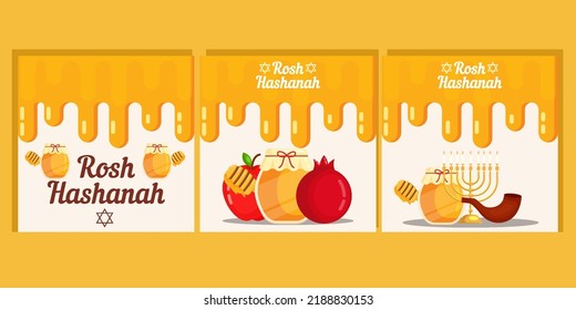 flat rosh hashanah greeting card illustration collection