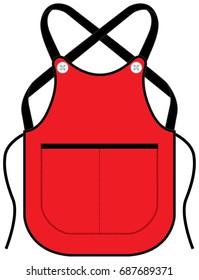 Flat round apron design vector with red/black with buttons and pockets.