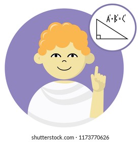 Flat round avatar of schoolboy. My favorite subject is Math