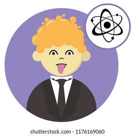 Flat round avatar of schoolboy. My favorite subject is Physics