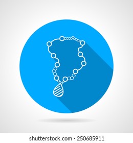 Flat round blue vector icon with white contour necklace beads on gray background. Long shadow design