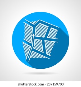 Flat round blue vector icon with white contour map for paintball tactic on gray background. Long shadow design 
