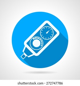 Flat round blue vector icon with white contour diving console on gray background. Long shadow design