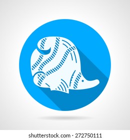 Flat round blue vector icon with white silhouette striped butterflyfish on gray background. Long shadow design. Underwater creatures