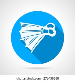 Flat round blue vector icon with white silhouette snorkeling flippers on gray background. Long shadow design
