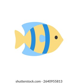 A flat, round butterfly fish with bold patterns and elegant fins in a flat design style. Suitable for coral reef scenes, tropical fish icons, or aquatic designs.