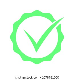 Flat round check mark green icon, button. Tick symbol isolated on white background. Vector EPS10