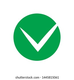 Flat round check mark green icon, button. Tick symbol isolated on transparent background.