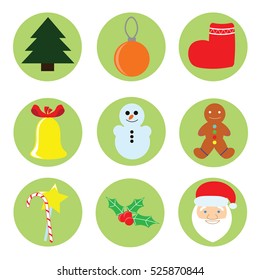 Flat round colored icons. Set  New year and Christmas.
