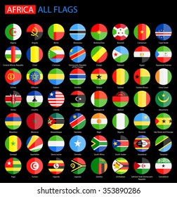 Flat Round Flags of Africa on Black Background - Full Vector Collection
Vector Set of African Flag Buttons