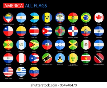 Flat Round Flags of America on Black Background - Full Vector Collection
Vector Set of American Flag Icons:
North America, Central America, South America
