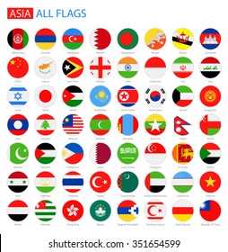 Flat Round Flags of Asia - Full Vector Collection
