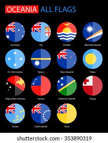 Flat Round Flags Of Oceania on Black Background - Full Vector Collection
Vector Set of Oceania Flag Icons:
Australia and Oceania